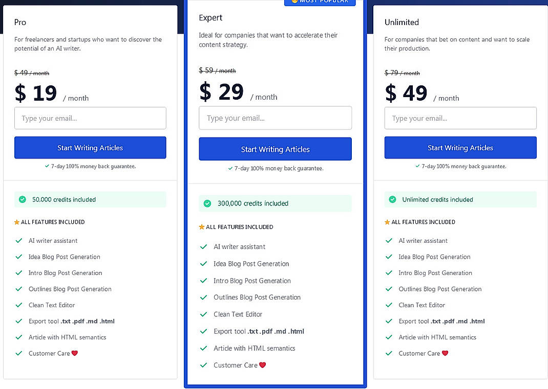 Pricing screenshot
