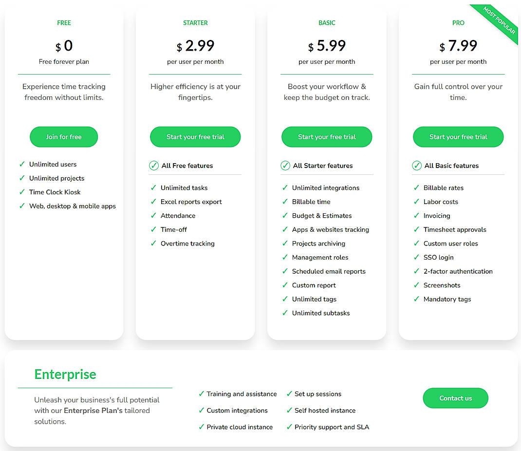 Pricing screenshot