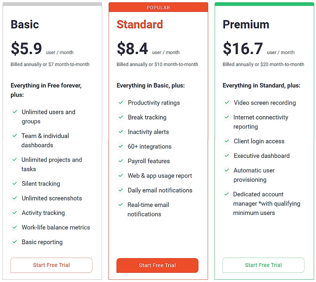 Pricing screenshot