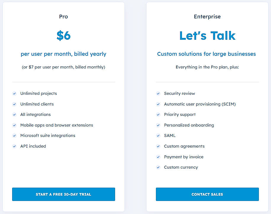 Pricing screenshot