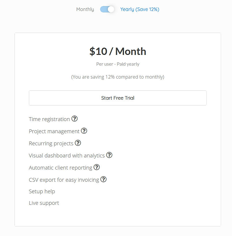 Pricing screenshot