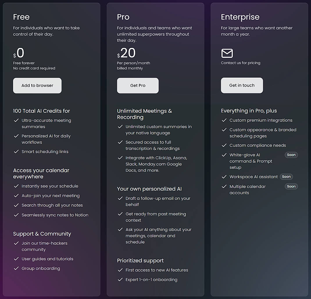 Pricing screenshot
