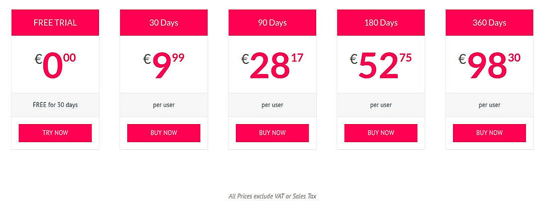 Pricing screenshot