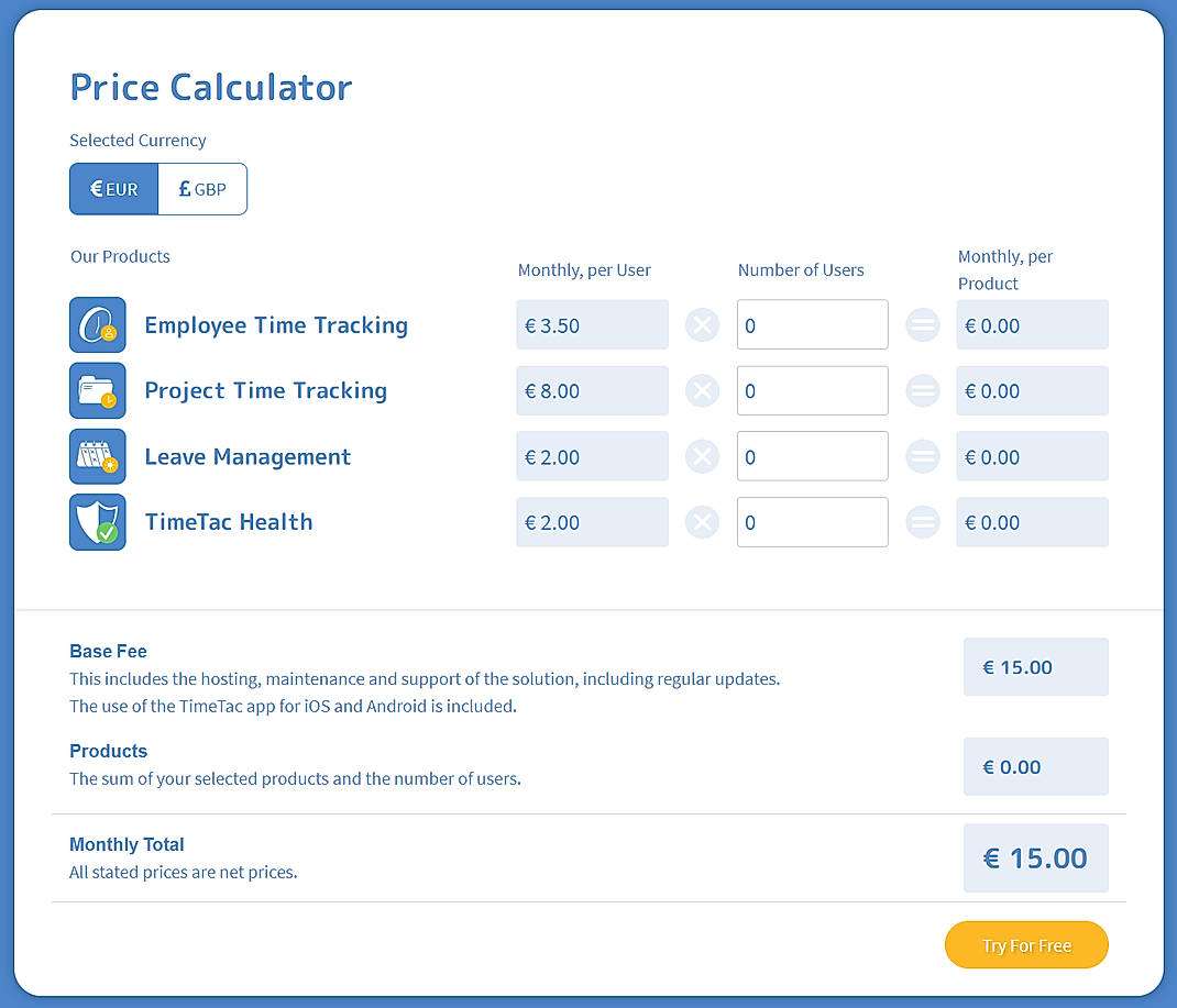 Pricing screenshot