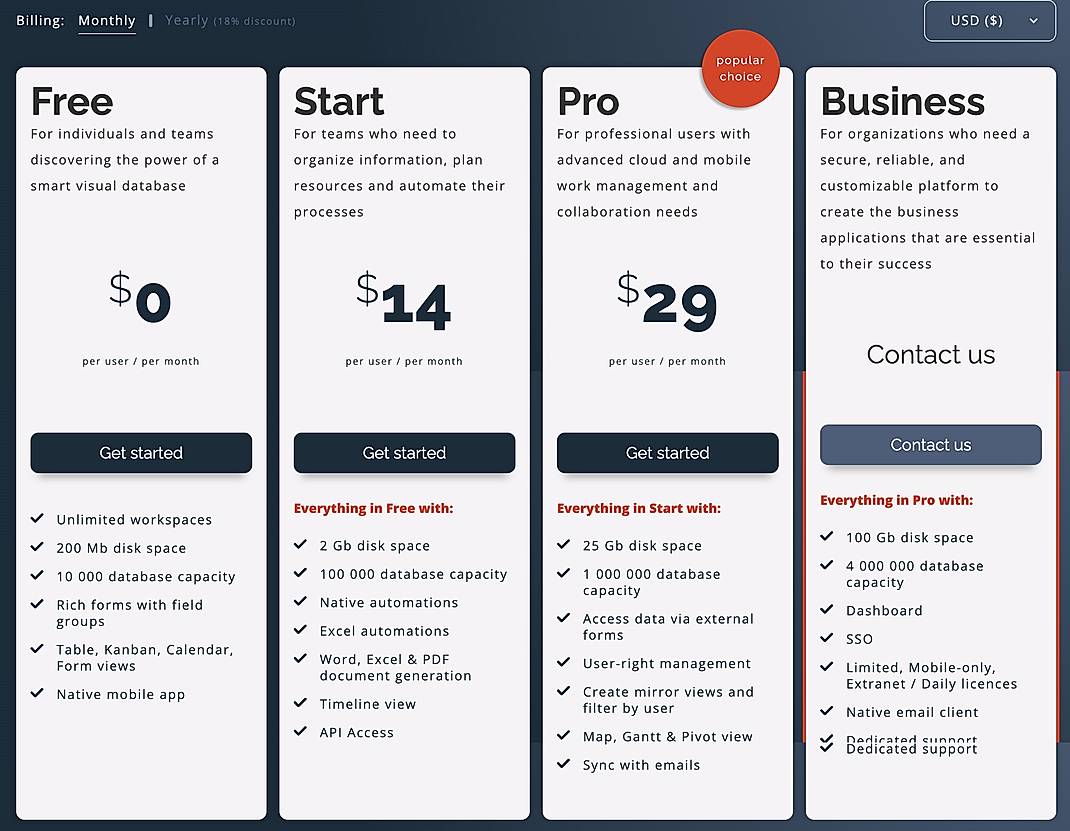 Pricing screenshot