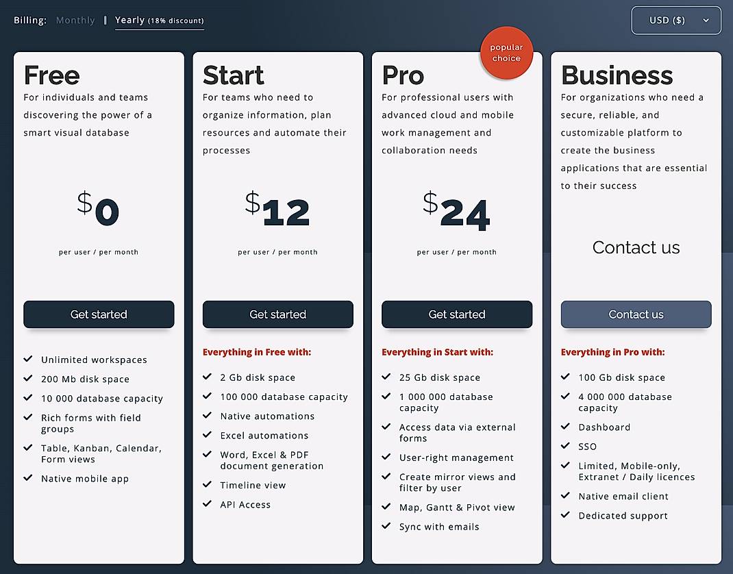 Pricing screenshot