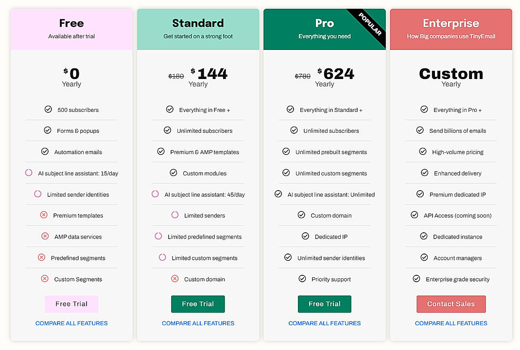 Pricing screenshot