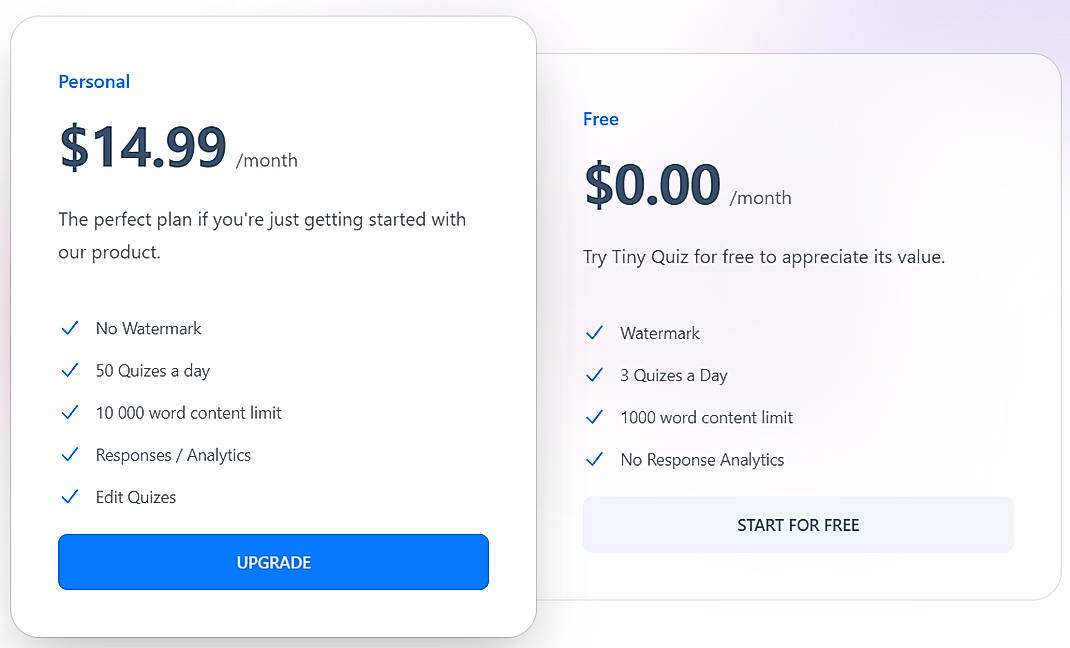 Pricing screenshot