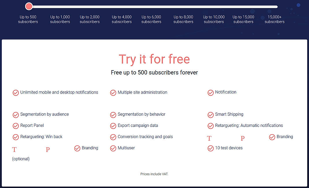 Pricing screenshot