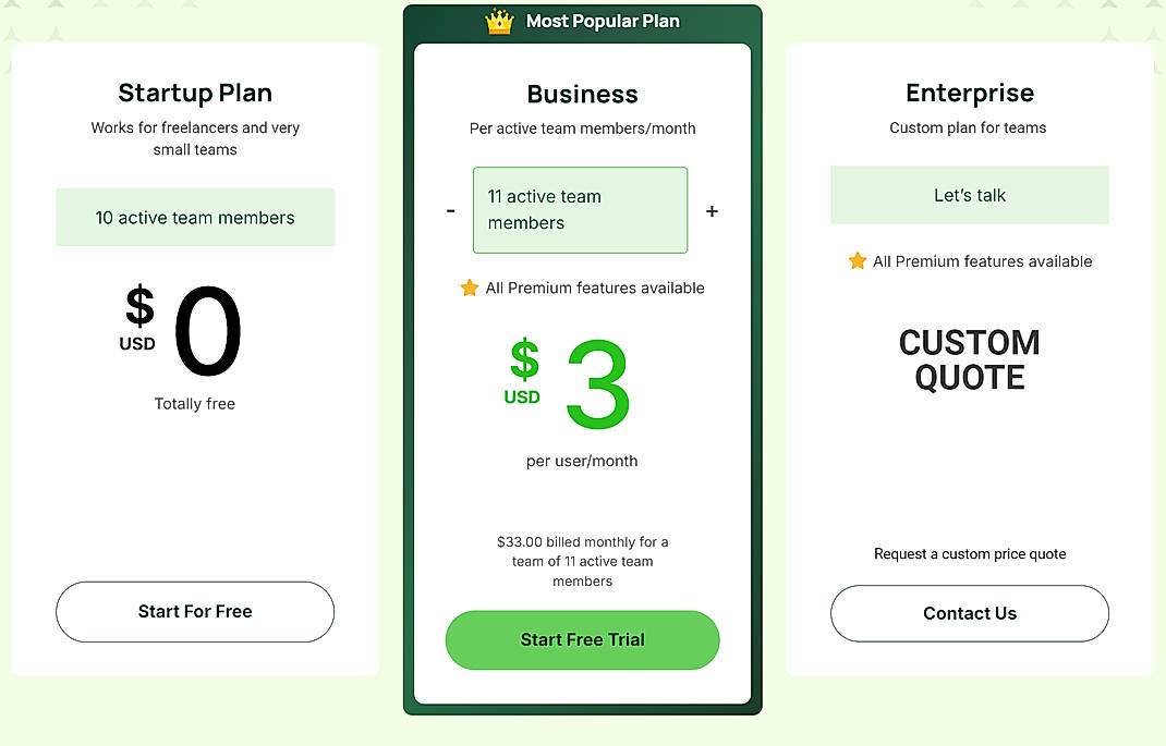 Pricing screenshot
