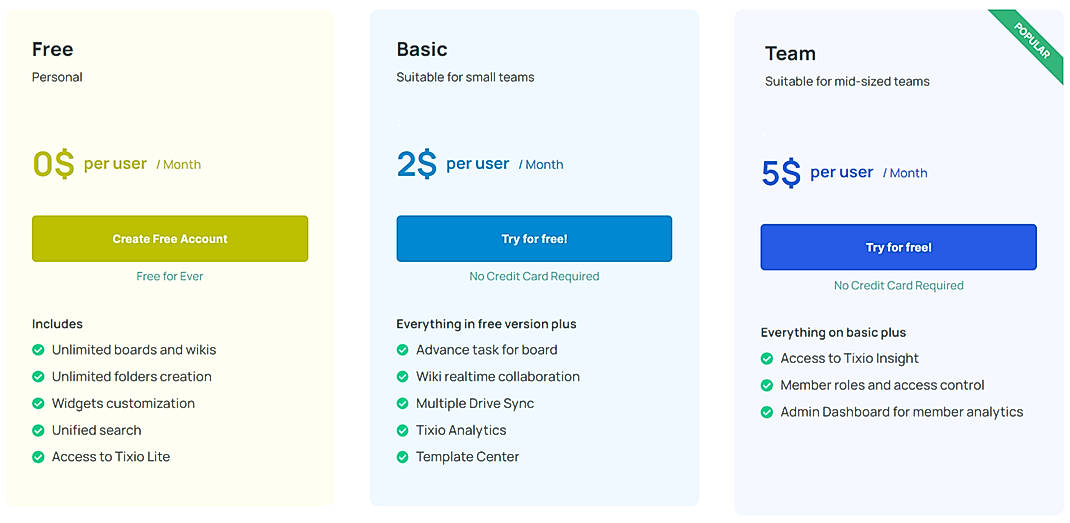 Pricing screenshot