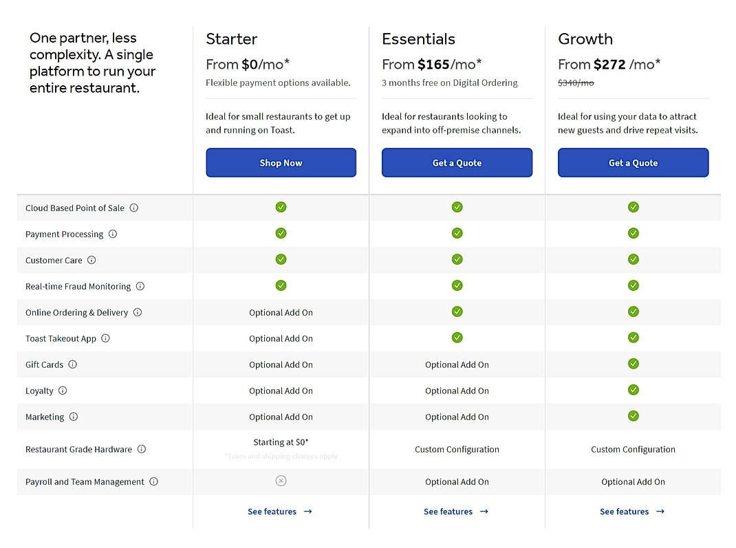 Pricing screenshot
