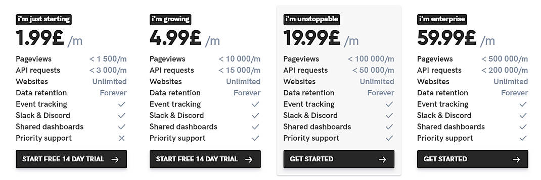Pricing screenshot