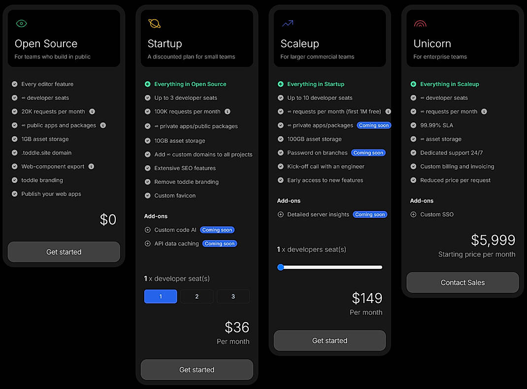 Pricing screenshot