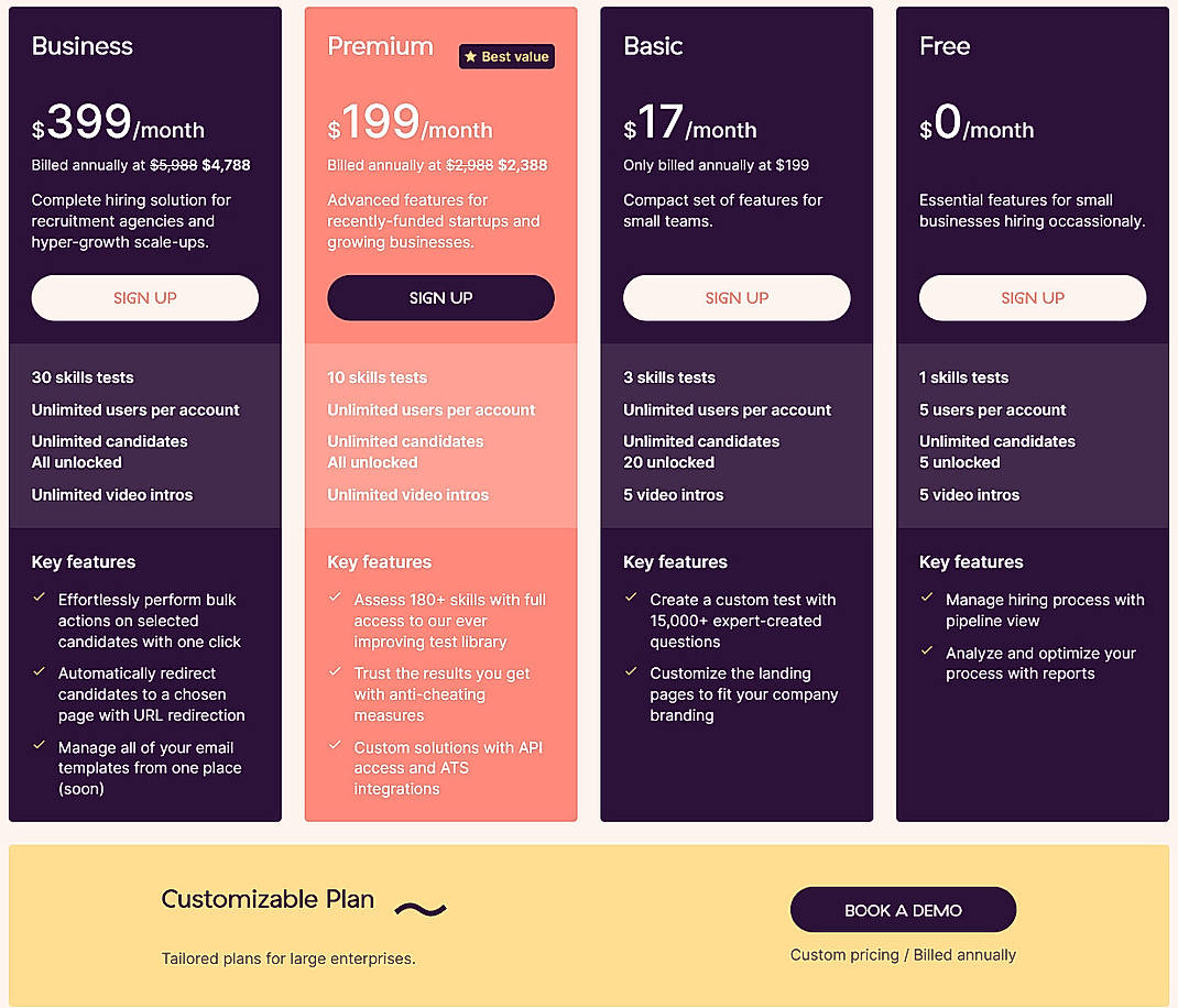 Pricing screenshot