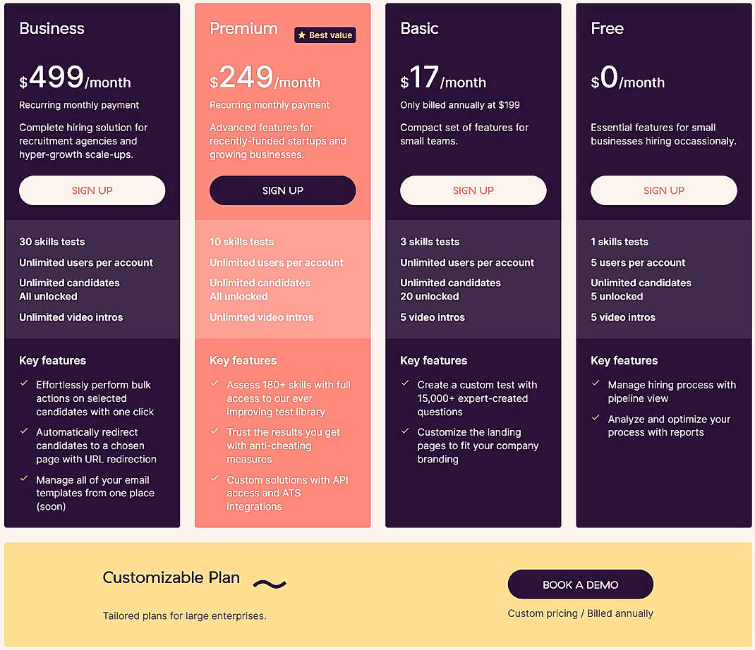 Pricing screenshot