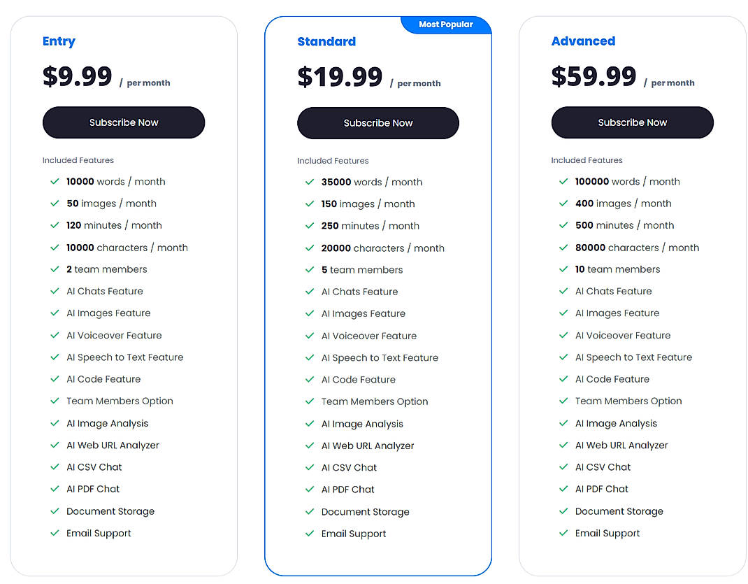Pricing screenshot