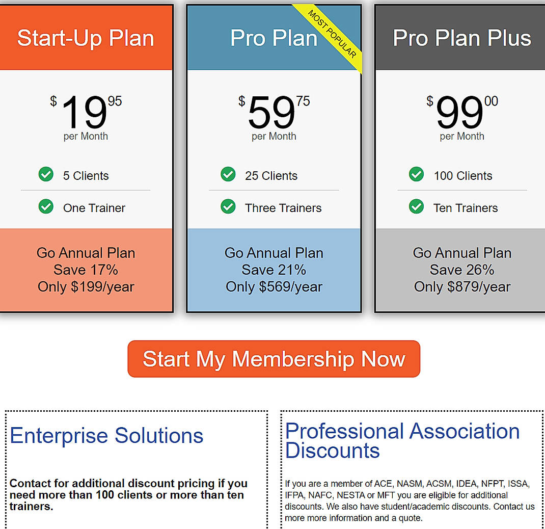 Pricing screenshot
