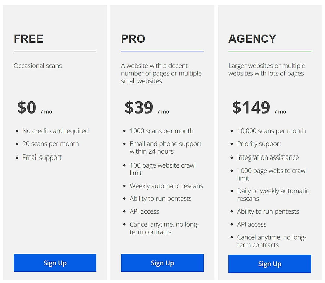 Pricing screenshot