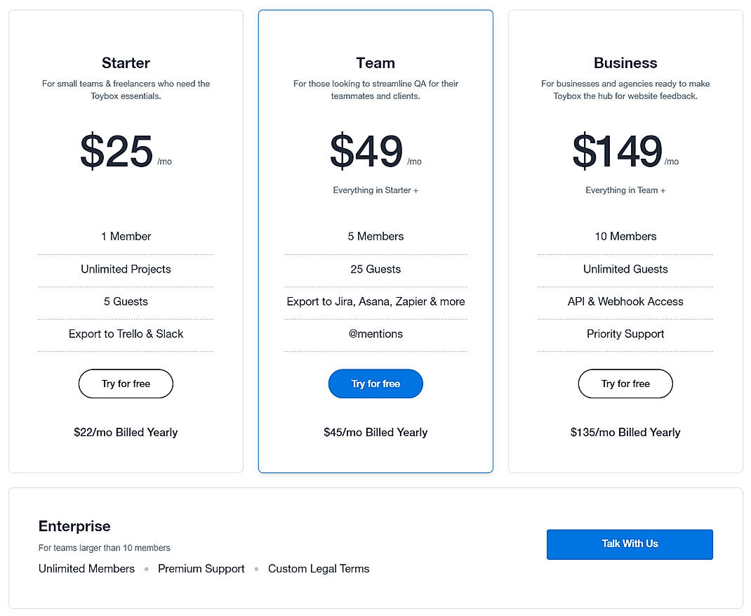 Pricing screenshot