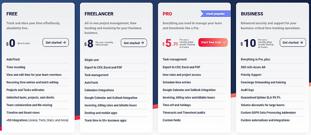 Pricing screenshot