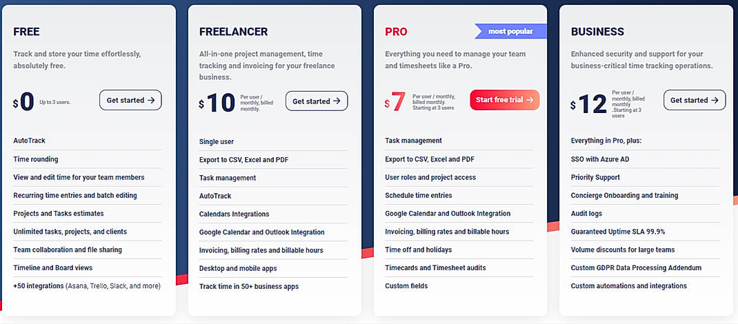 Pricing screenshot
