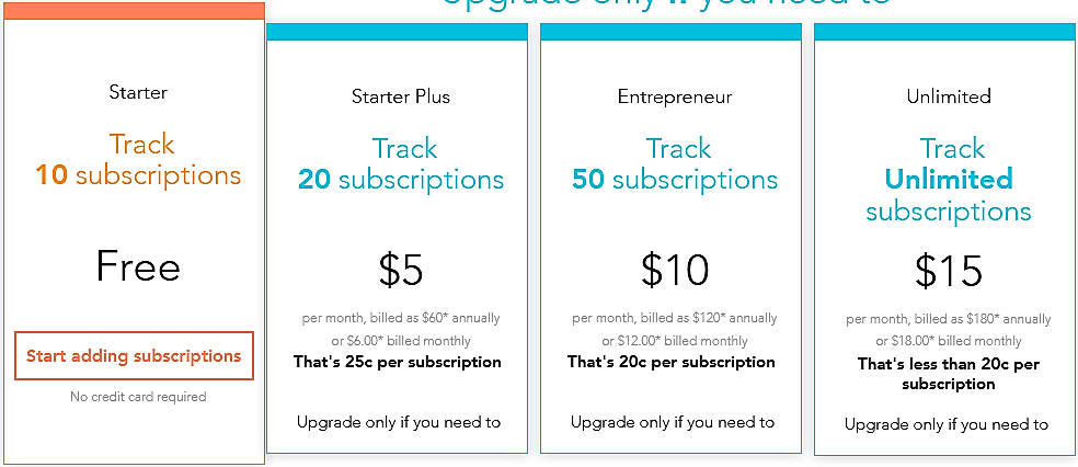 Pricing screenshot