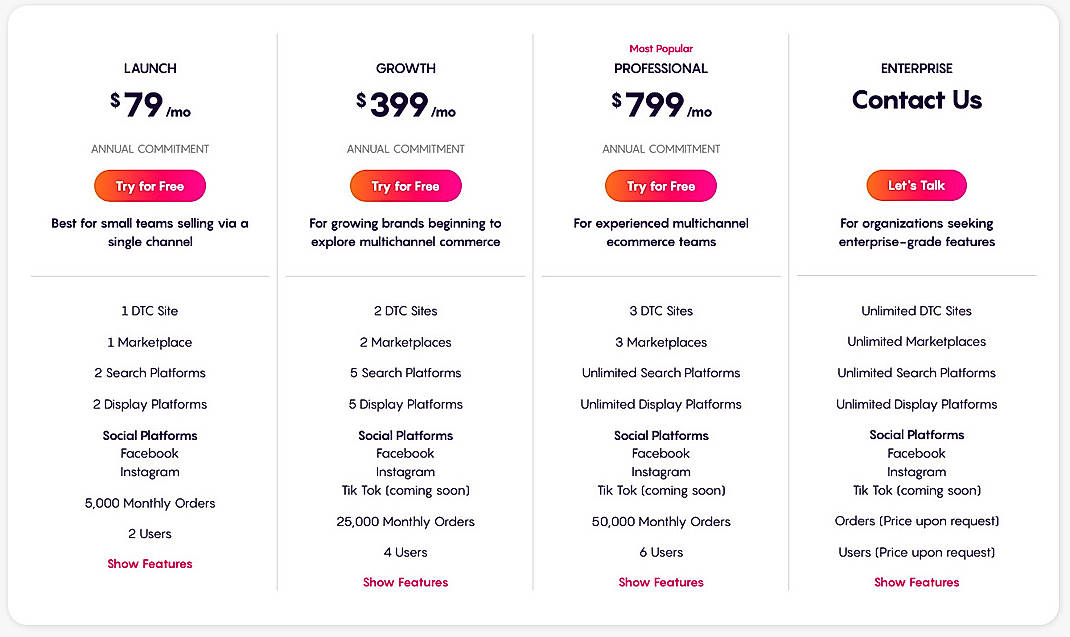 Pricing screenshot