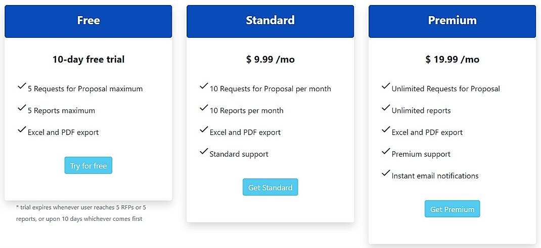 Pricing screenshot