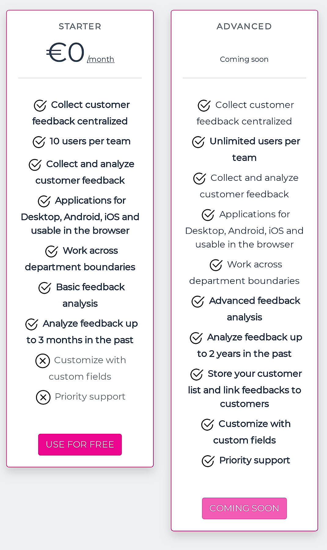 Pricing screenshot