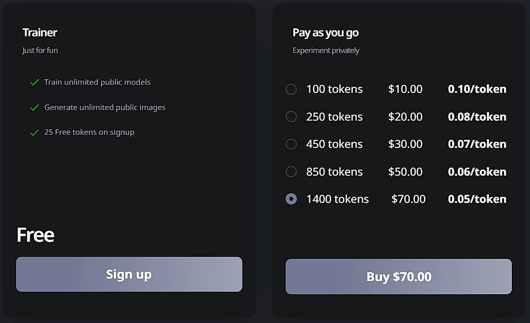 Pricing screenshot
