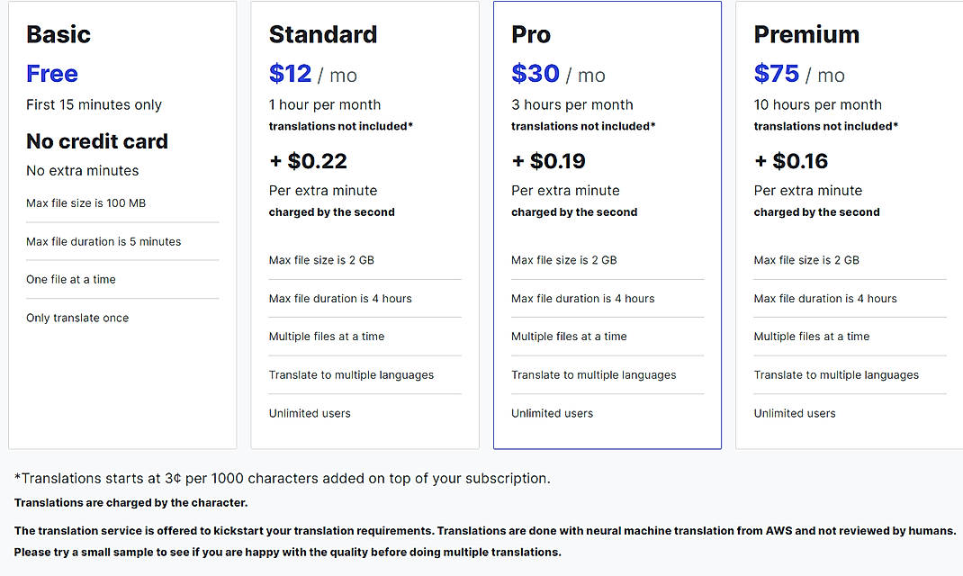 Pricing screenshot