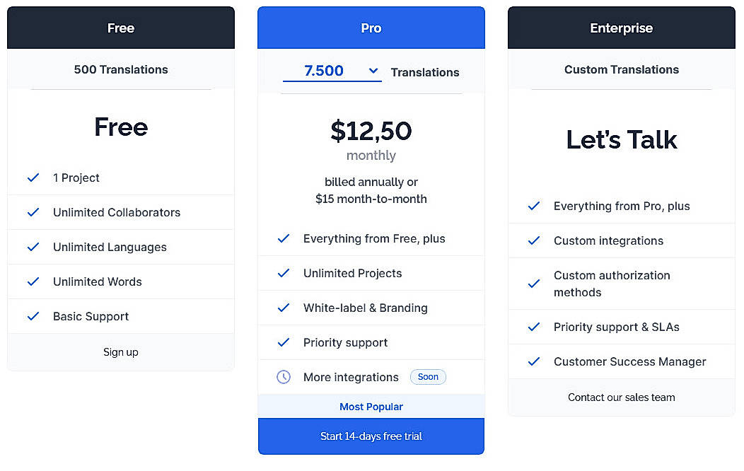 Pricing screenshot