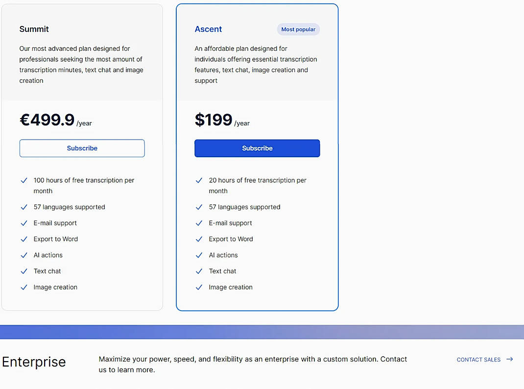 Pricing screenshot