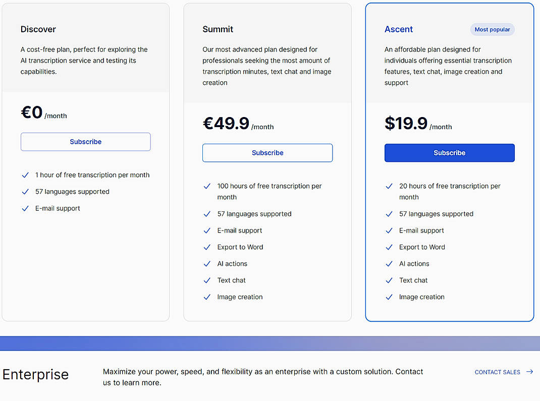 Pricing screenshot