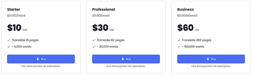 Pricing screenshot
