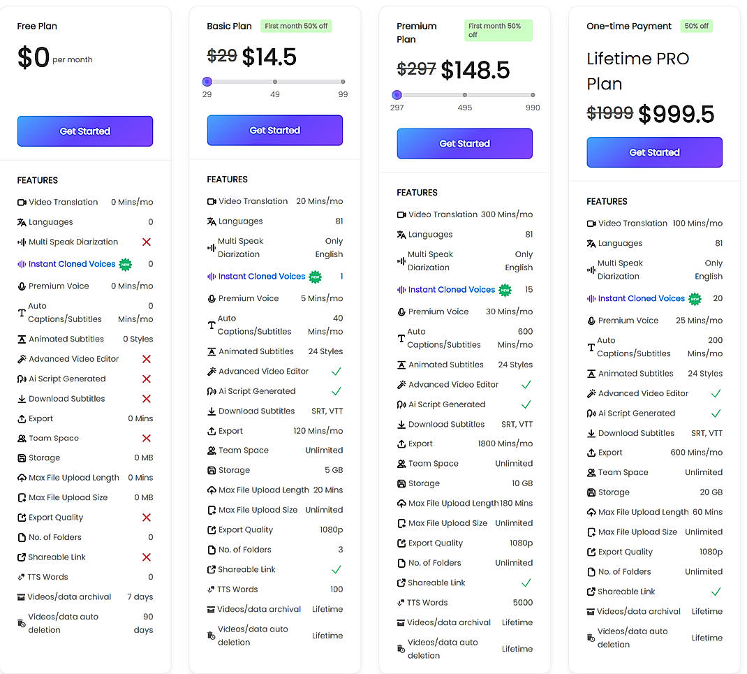 Pricing screenshot