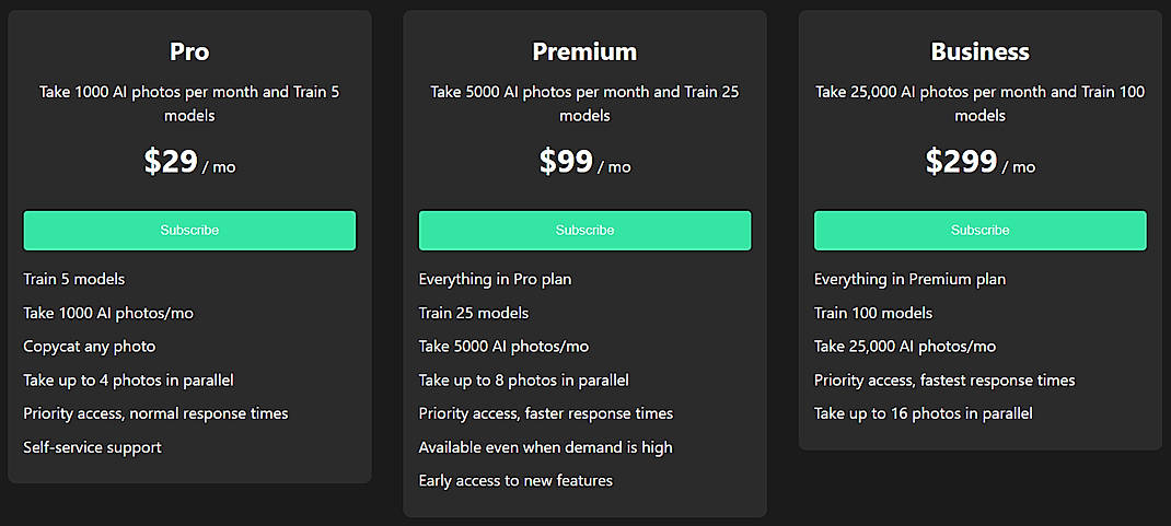 Pricing screenshot