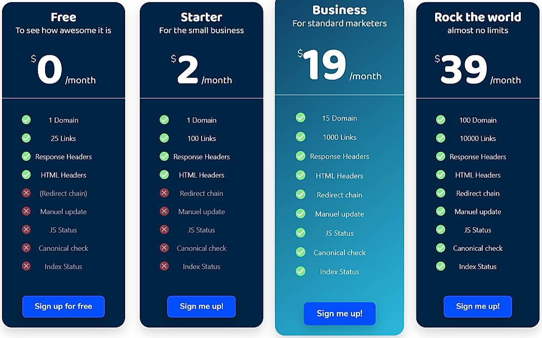 Pricing screenshot