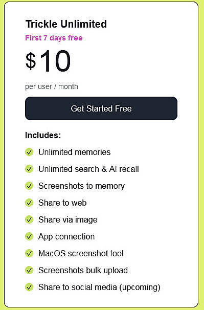 Pricing screenshot