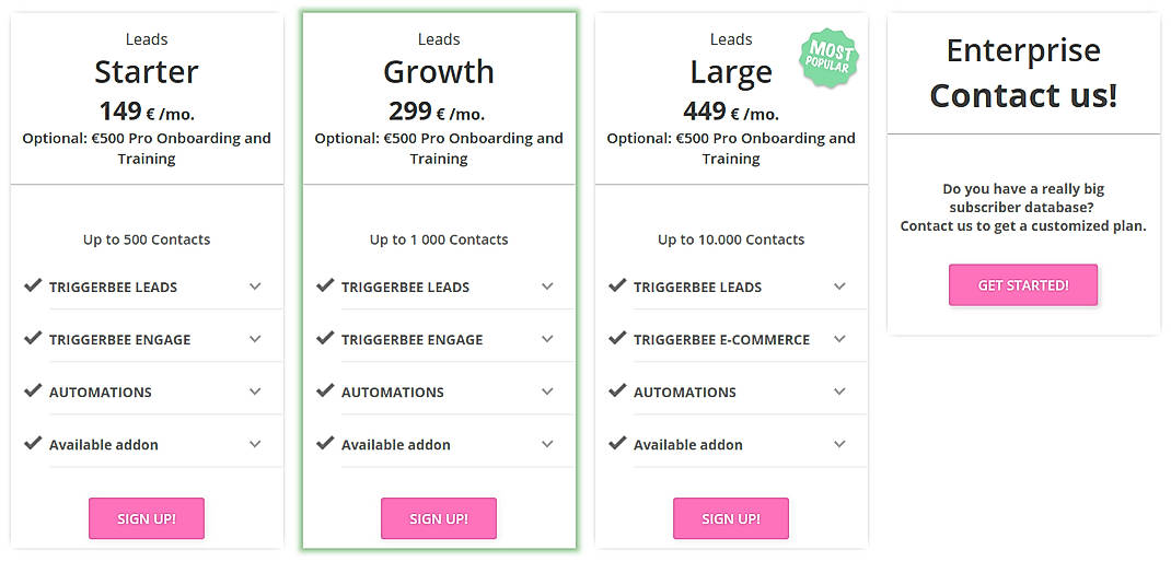 Pricing screenshot