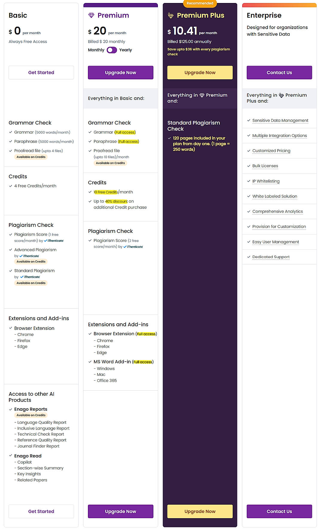 Pricing screenshot