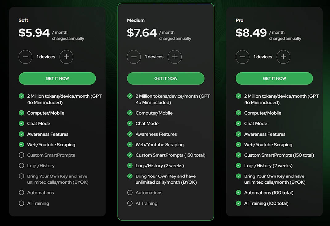 Pricing screenshot