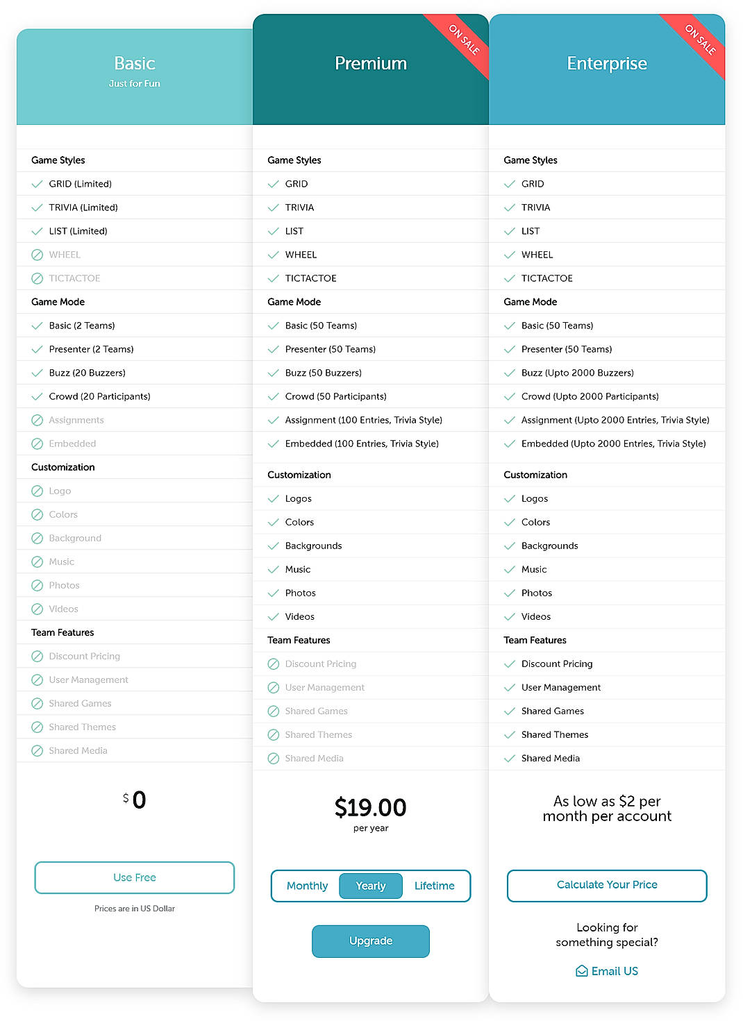 Pricing screenshot