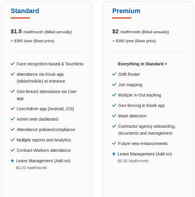 Pricing screenshot