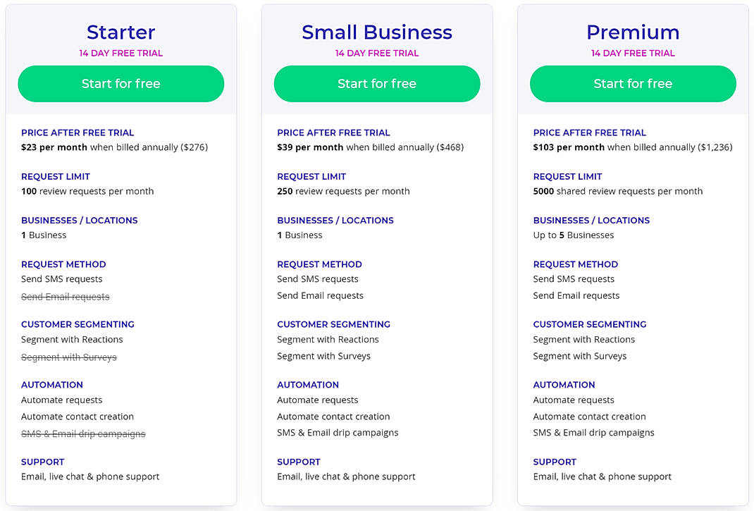 Pricing screenshot