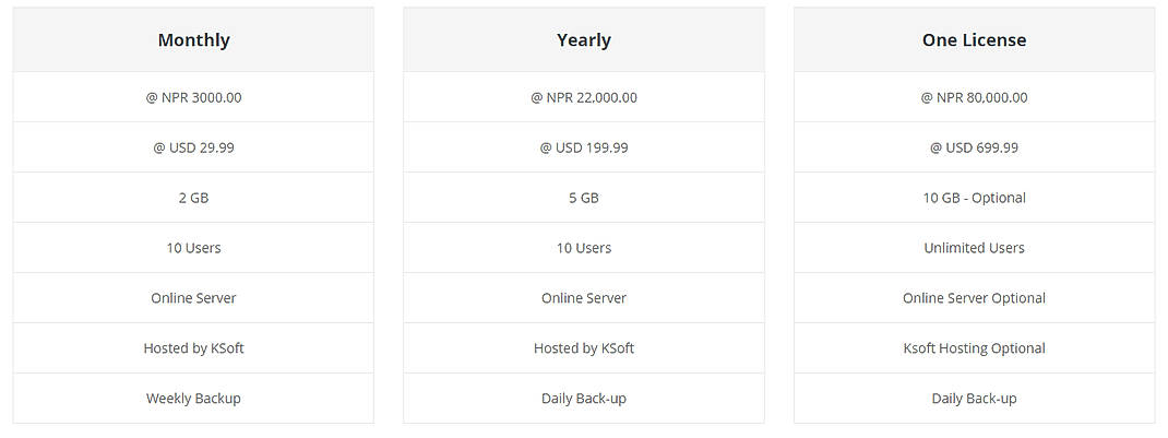 Pricing screenshot