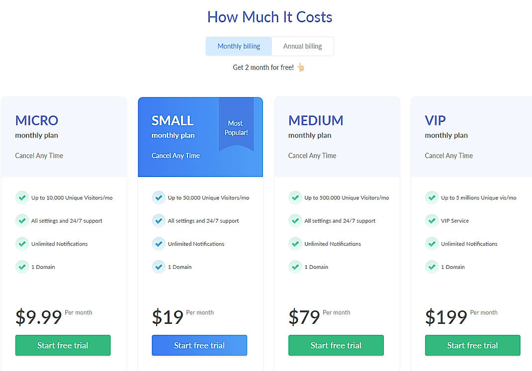 Pricing screenshot