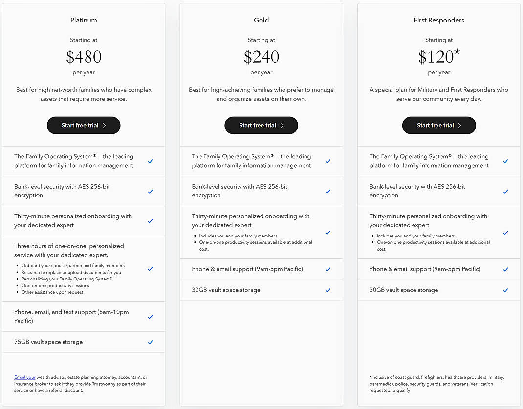 Pricing screenshot