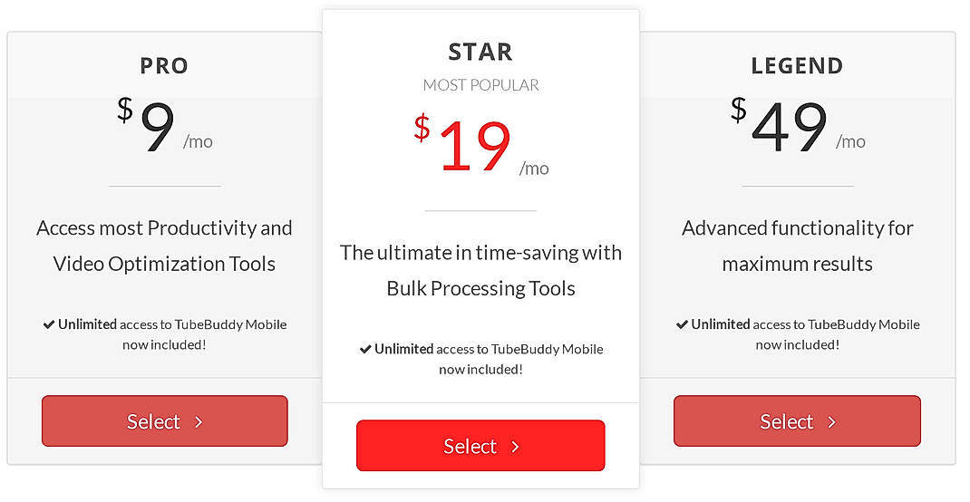 Pricing screenshot